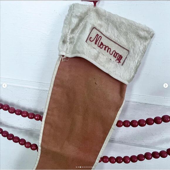 Vintage Antique Felt Christmas Stockin Mommy Needlepoint Embroidery Stitching - Picture 3 of 10